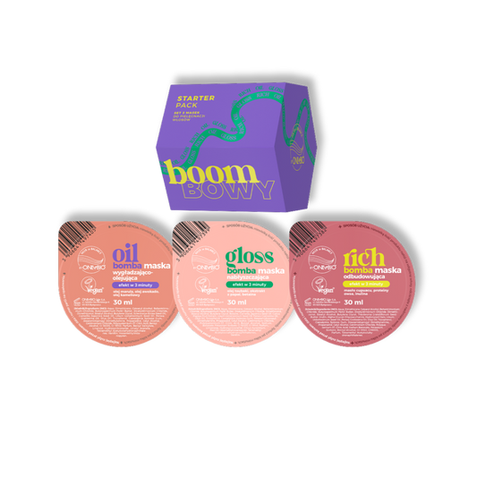 OnlyBio Hair in Balance Boom Bowy Zestaw startowy 3 maski do włosów: nabłyszczająca + olejowa + bogata, wegańska, 3x30ml